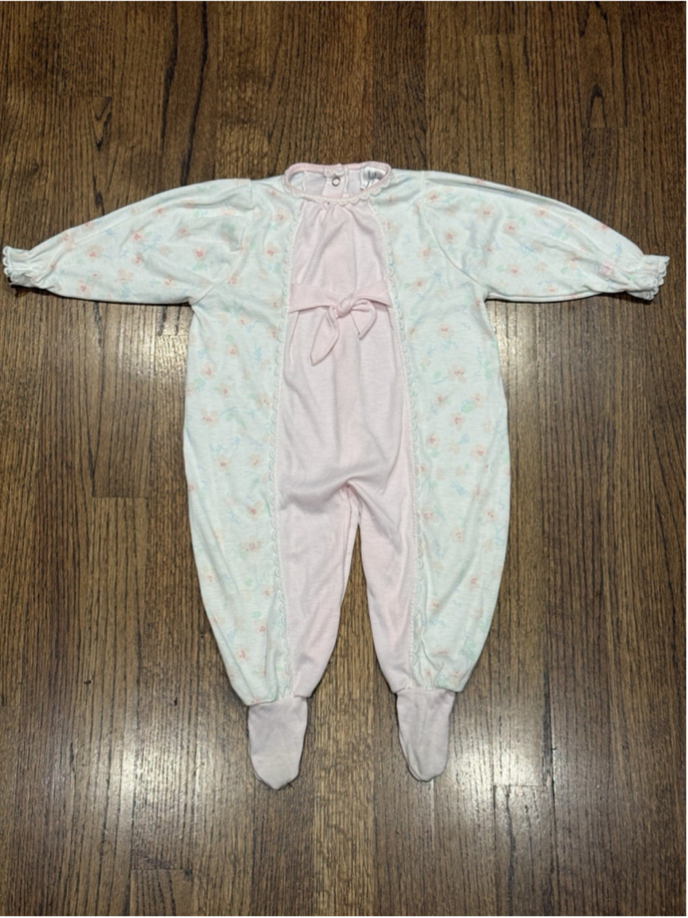 Vintage Baby Dior Floral Footed Sleeper | Made in USA | Heirloom